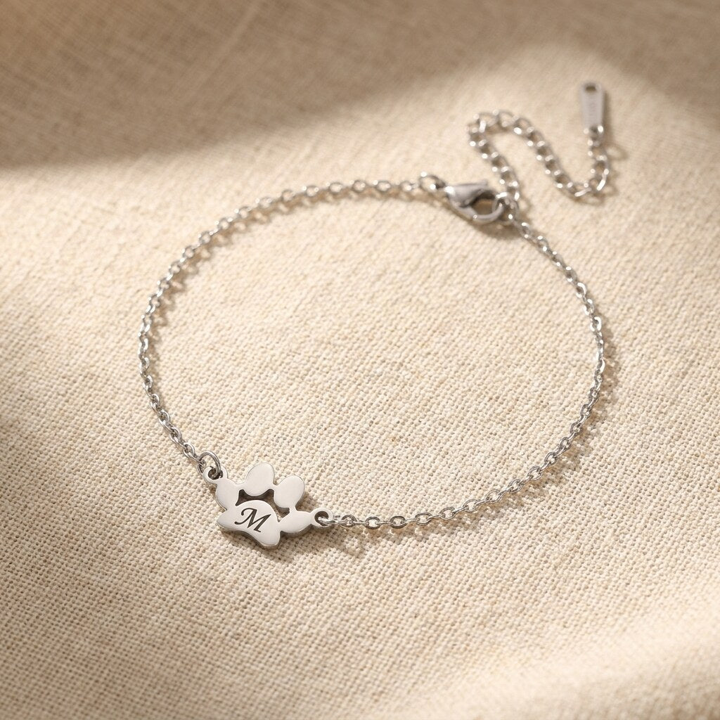 Silver-tone paw print bracelet