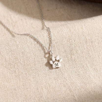 Silver-tone engraved paw print necklace