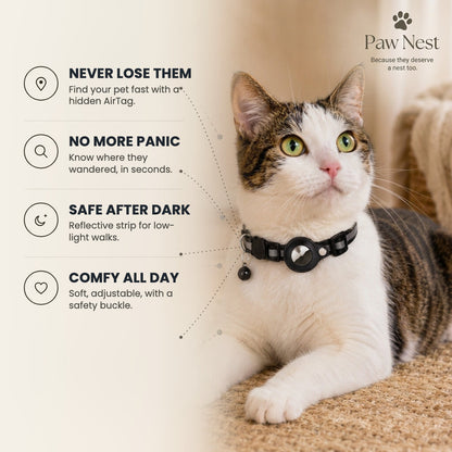 Reflective AirTag collar benefits: never lose them, no more panic, safe after dark, comfy all day