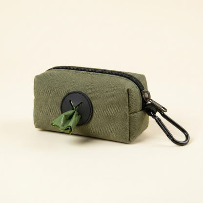 Dog poop bag holder in Army Green with carabiner clip
