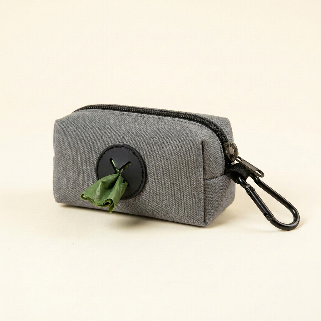 Dog poop bag holder in Grey with carabiner clip