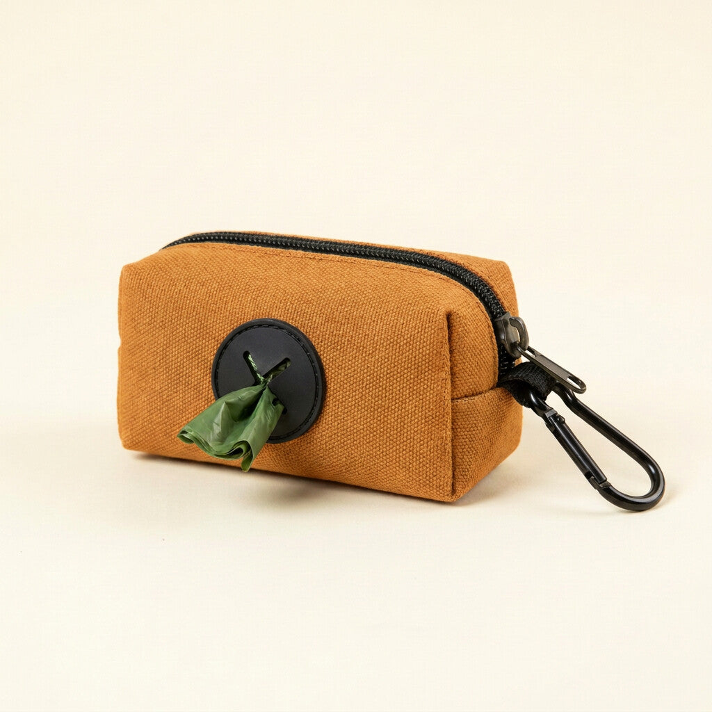 Dog poop bag holder in Orange with carabiner clip