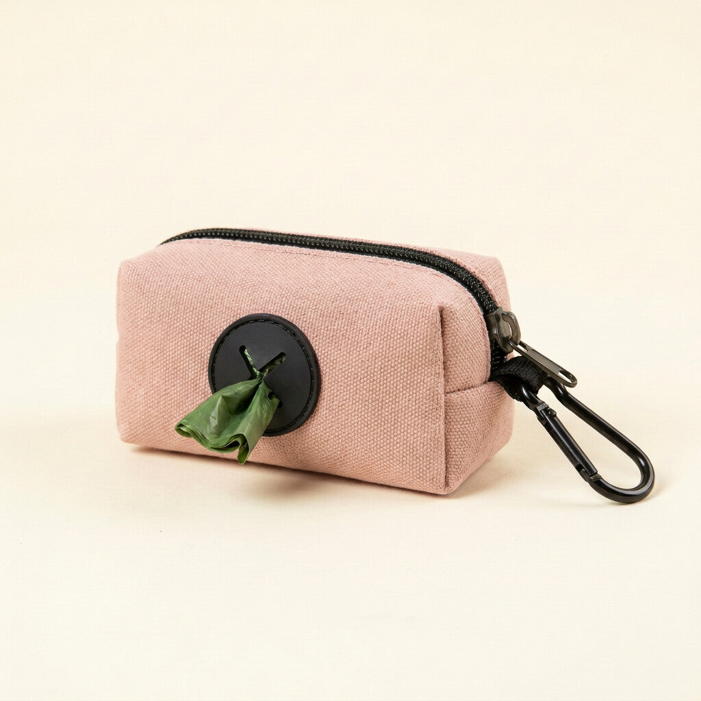 Dog poop bag holder in Pink with carabiner clip