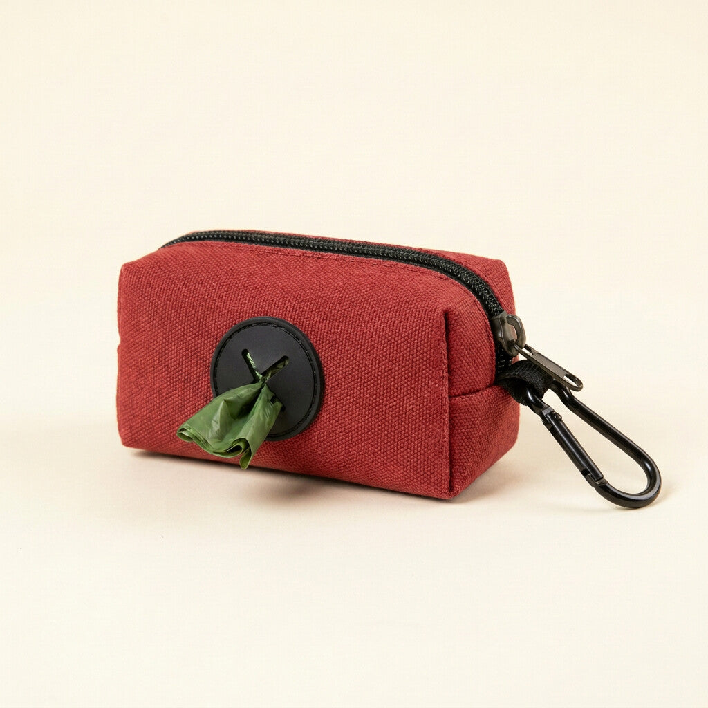 Dog poop bag holder in Red with carabiner clip