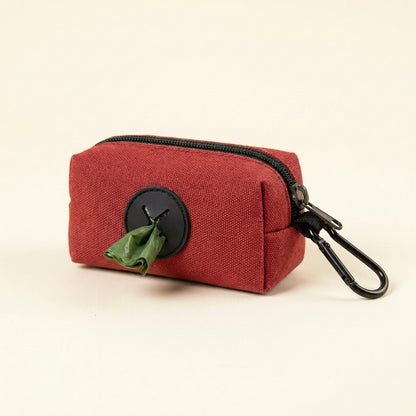 Dog poop bag holder in Red with carabiner clip